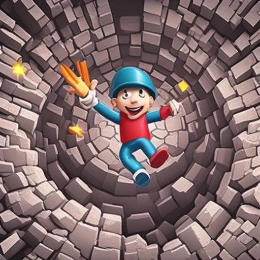 one cartoon person falling into a hole, arms up, 3d mobile game render, soft lighting, mob